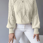 Women's Cable-Knit Jumper with Gathered Lantern Sleeves