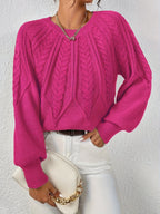 Women's Everyday Raglan Cable-Knit Jumper with Round Neckline