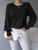 Women's Cable-Knit Jumper with Gathered Lantern Sleeves