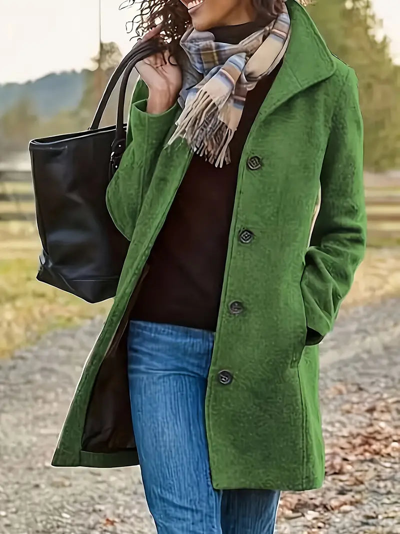 Women's Figure-Following Warm-Lined Classic Coat - Green