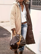 Women's Hooded Reversible Sherpa Coat with Quilted Padded Side
