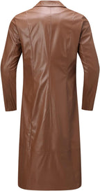 Men's Vintage-Inspired Longline Faux Leather Coat with Subtle Sheen