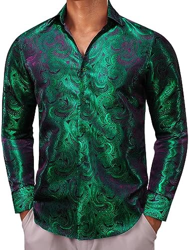 Men's Paisley Jacquard Party Shirt with Silk-Style Finish - Green