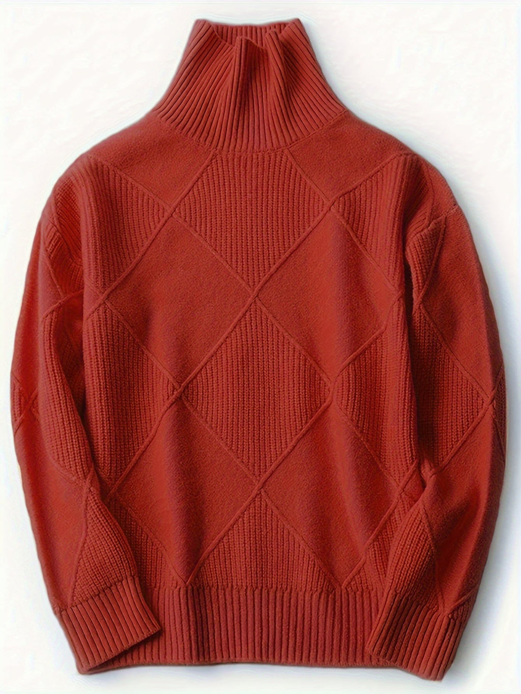 Women's Relaxed High Neck Jumper with Diamond Knit Pattern