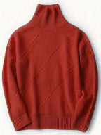 Women's Relaxed High Neck Jumper with Diamond Knit Pattern