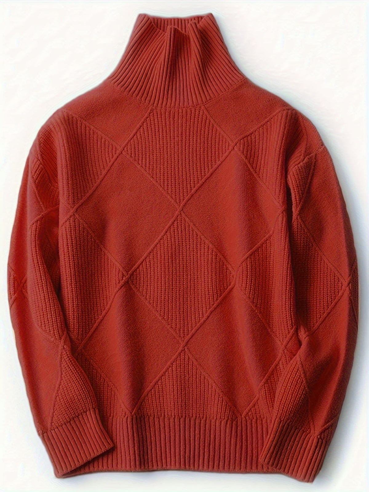 Women's Relaxed High Neck Jumper with Diamond Knit Pattern