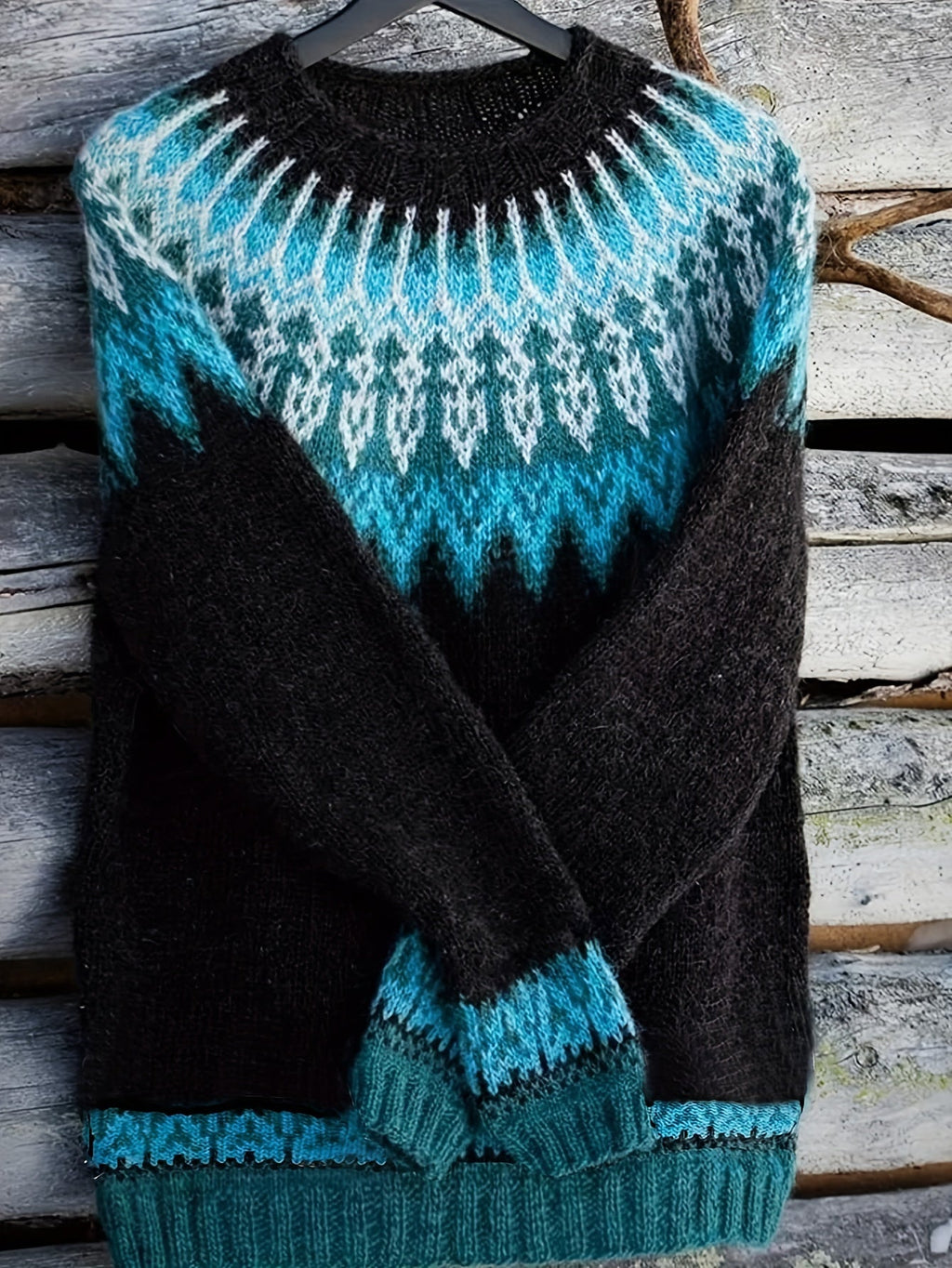 Women's Warm Jacquard Chunky Knit Jumper with Crew Neck