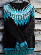 Women's Warm Jacquard Chunky Knit Jumper with Crew Neck