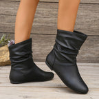 Women's Easy Pull-On Flat Boots with Soft Bunched Ankle