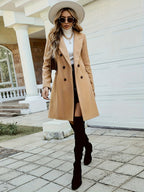 Women's Relaxed-Shoulder Mid-Length Coat with Soft Waist Shaping