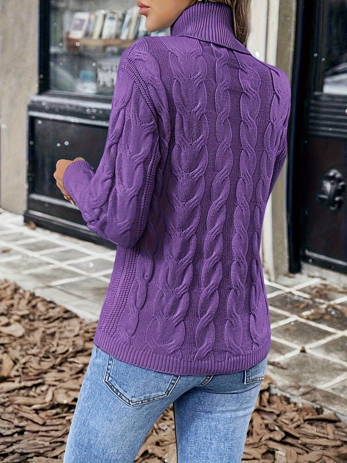 Women's Lightly Shaped Twisted Cable Roll Neck Jumper