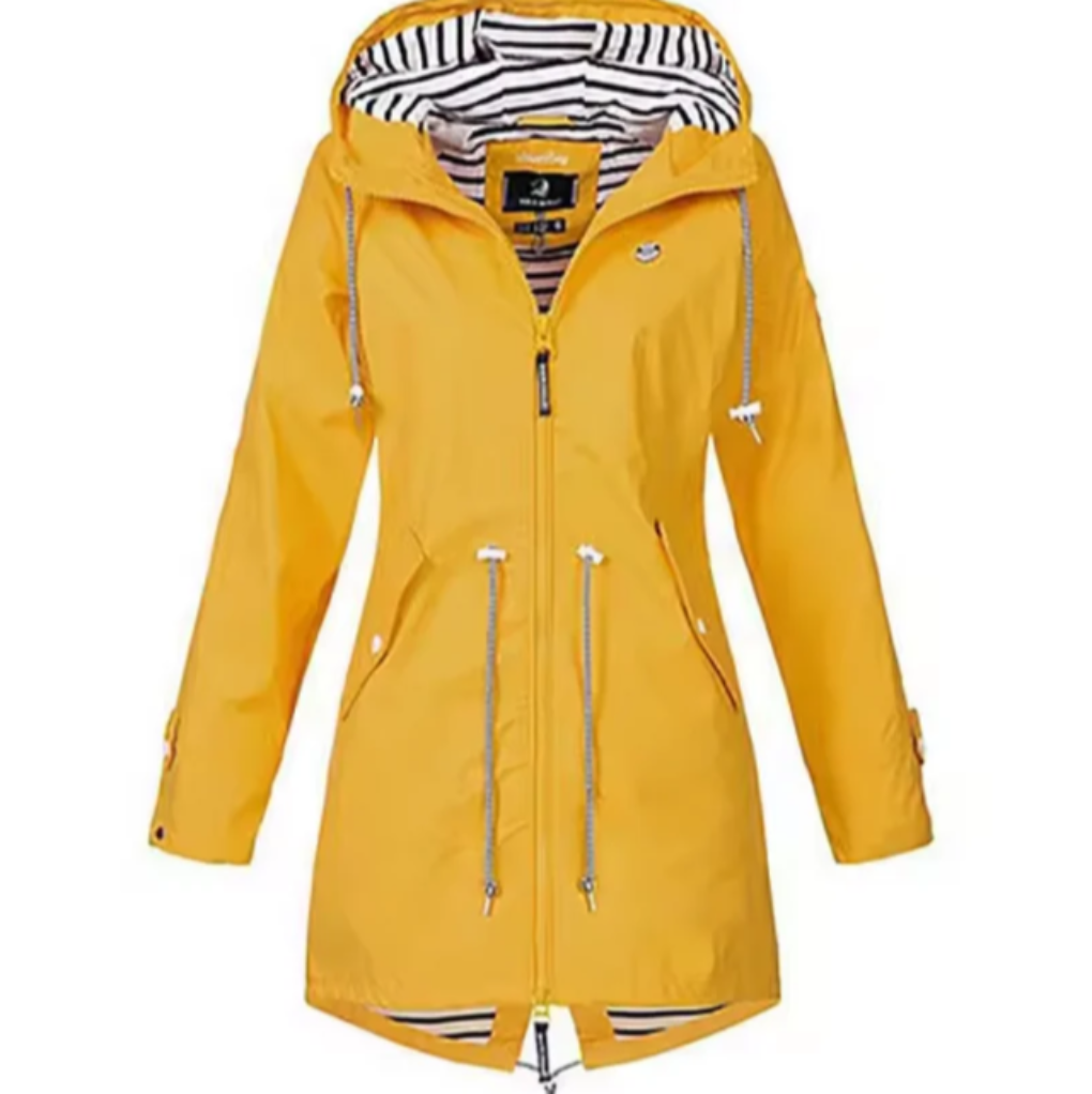 Women's Drawcord-Hood Weatherproof Cagoule with Zip Pockets - Yellow