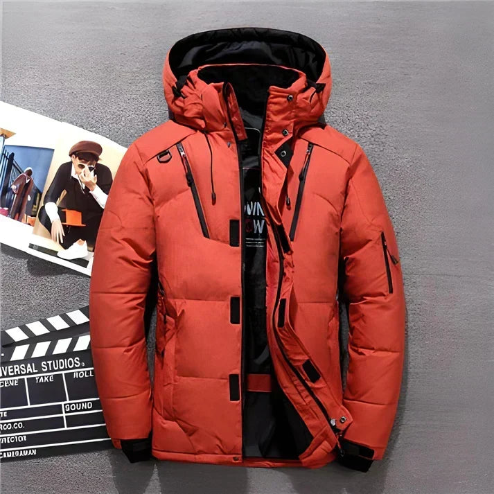 Men's Insulated Down Puffer Jacket for Winter Commutes - Red