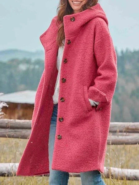 Women's Textured Dropped-Shoulder Overcoat with Roomy Sleeves - Pink