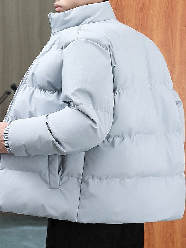 Men's Broad-Channel Puffer Jacket with Stand Collar and Soft Lining