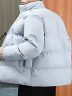 Men's Broad-Channel Puffer Jacket with Stand Collar and Soft Lining