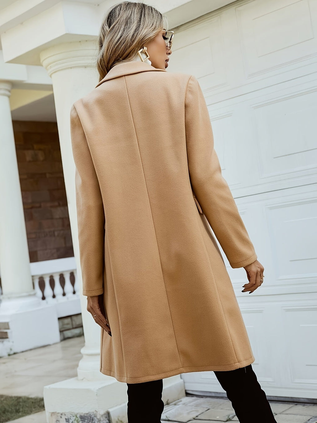 Women's Relaxed-Shoulder Mid-Length Coat with Soft Waist Shaping