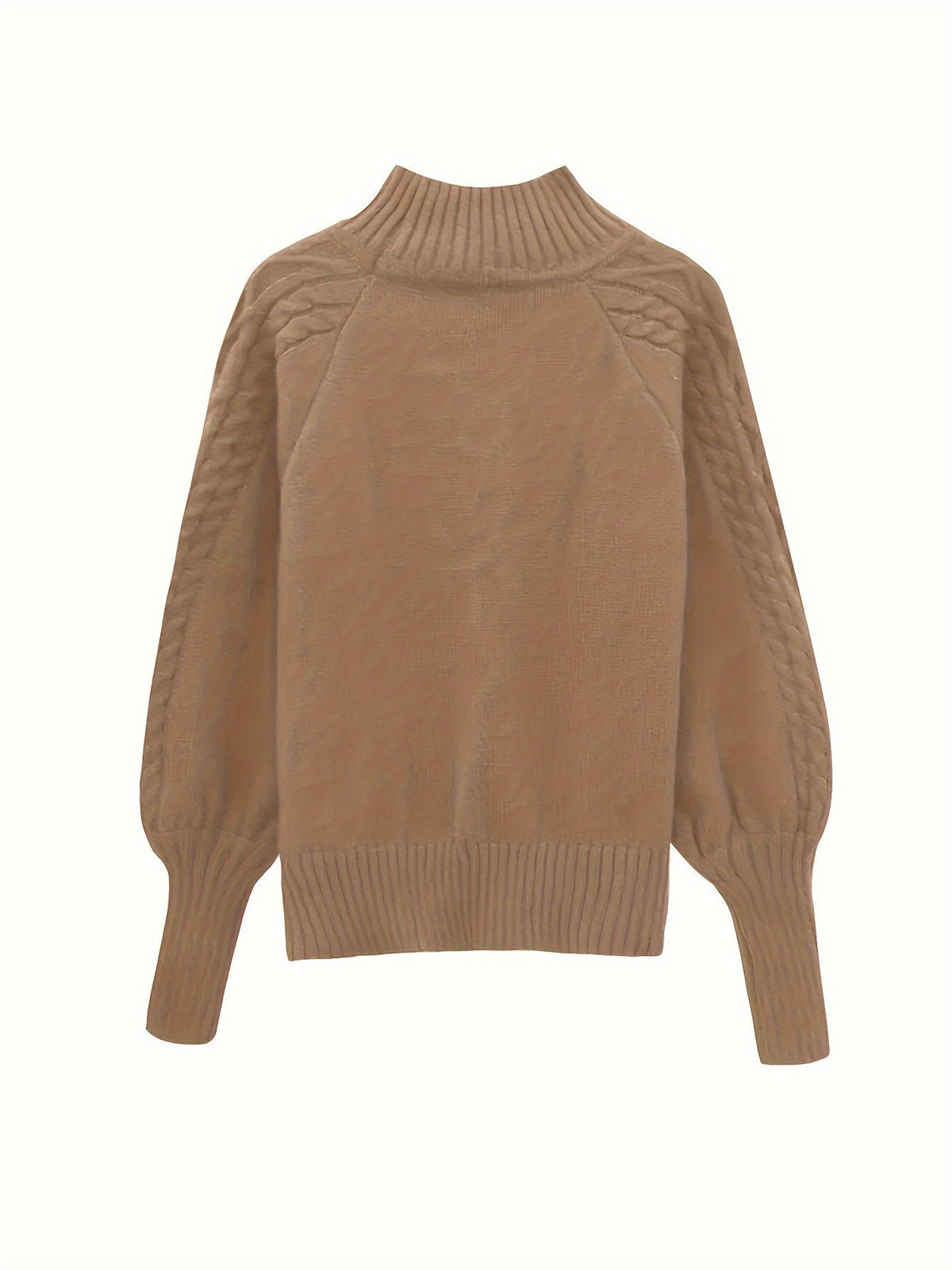 Women's Cable-Knit Mock Neck Jumper for Spring and Autumn - Khaki