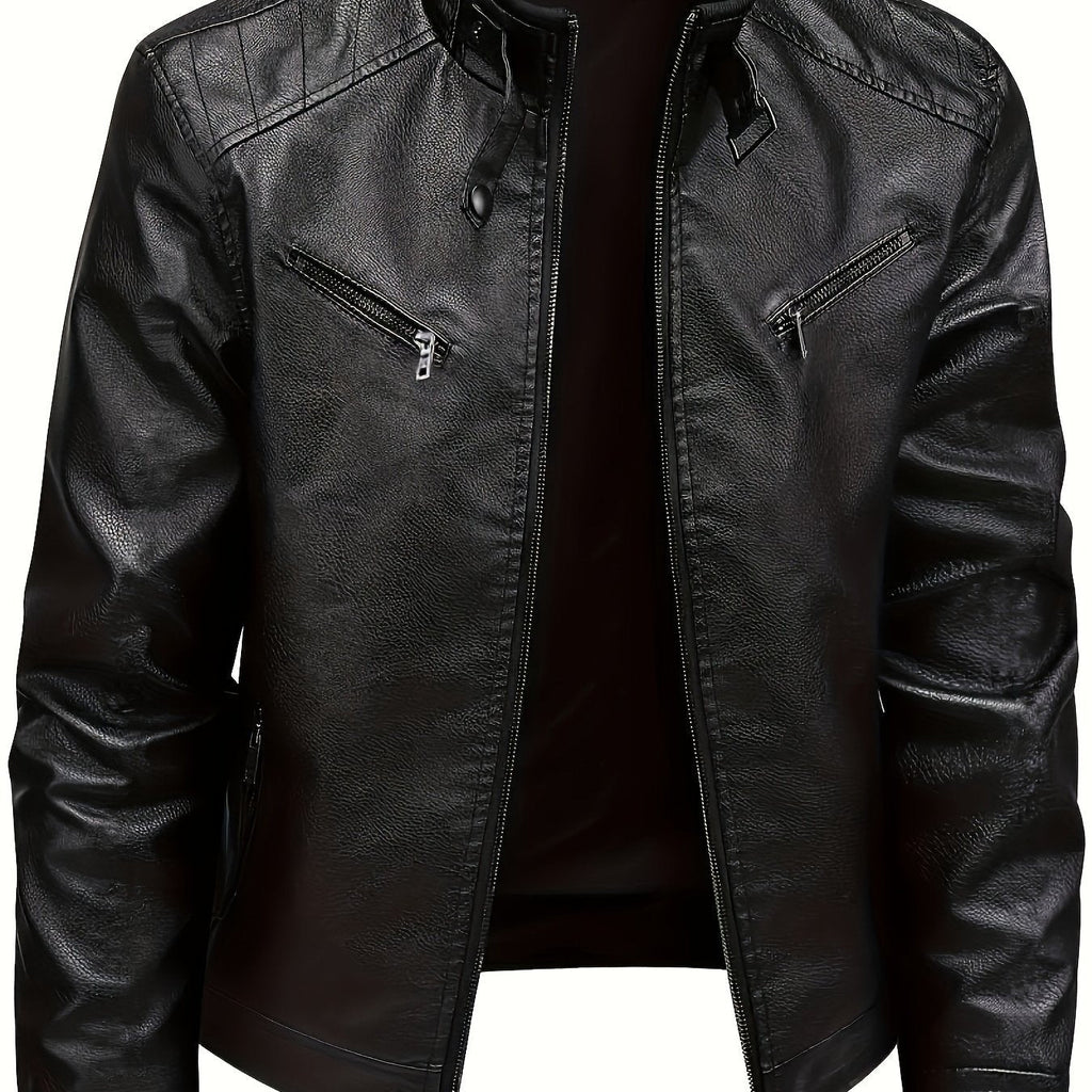 Men's Timeless Zip-Pocket Biker Jacket for Cool Days - Black