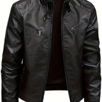 Men's Timeless Zip-Pocket Biker Jacket for Cool Days - Black