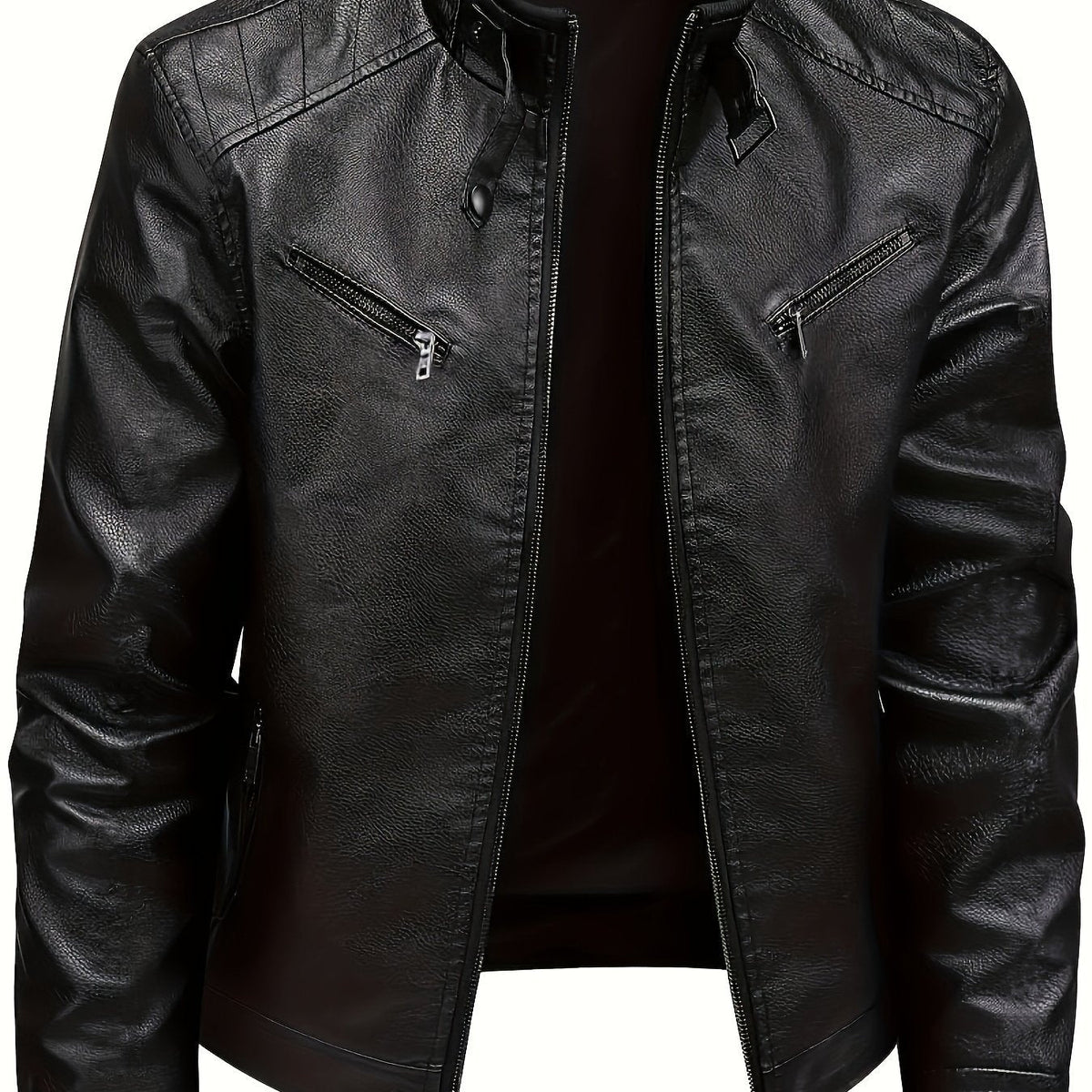 Men's Timeless Zip-Pocket Biker Jacket for Cool Days - Black