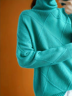 Women's Relaxed High Neck Jumper with Diamond Knit Pattern