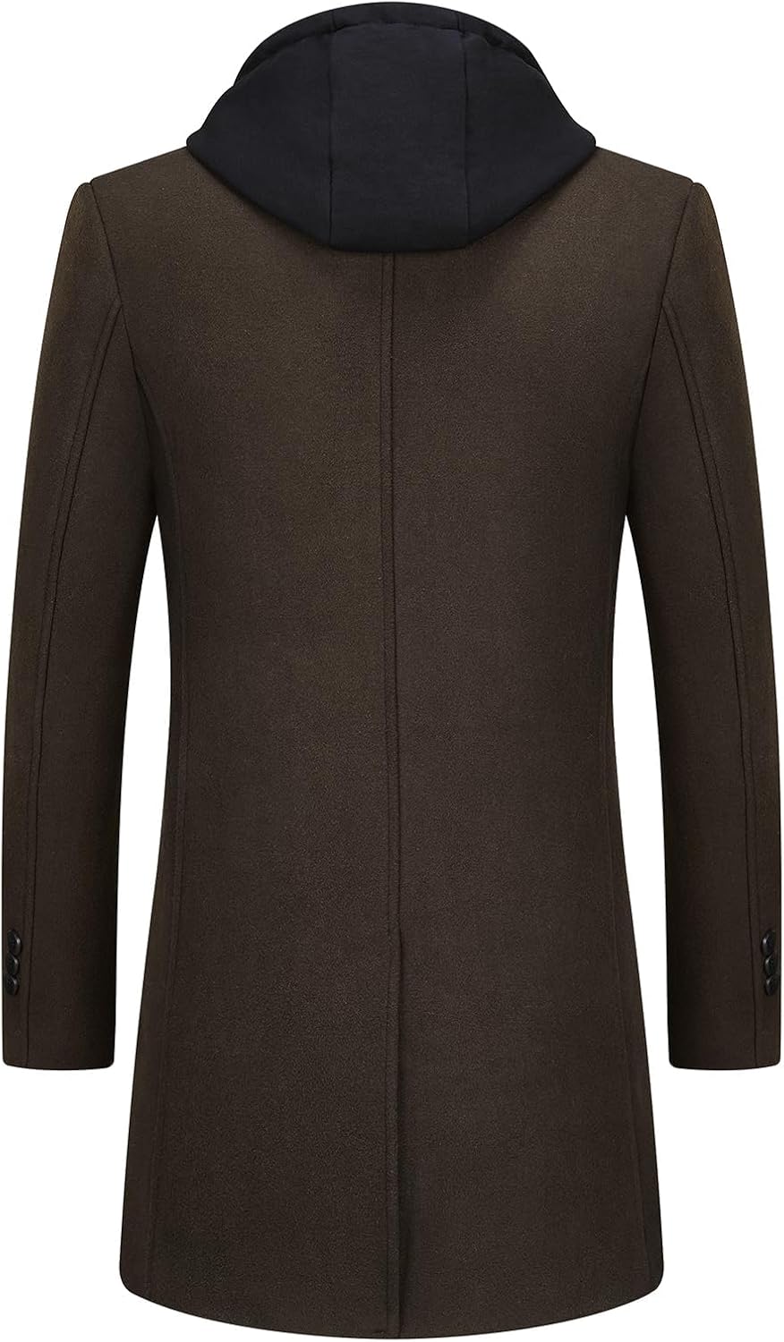Men's Layered-Look Wool-Blend Long Coat with Built-In Hood