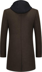 Men's Layered-Look Wool-Blend Long Coat with Built-In Hood