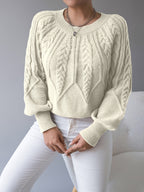 Women's Cable-Knit Jumper with Gathered Lantern Sleeves