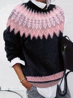 Women's Warm Jacquard Chunky Knit Jumper with Crew Neck