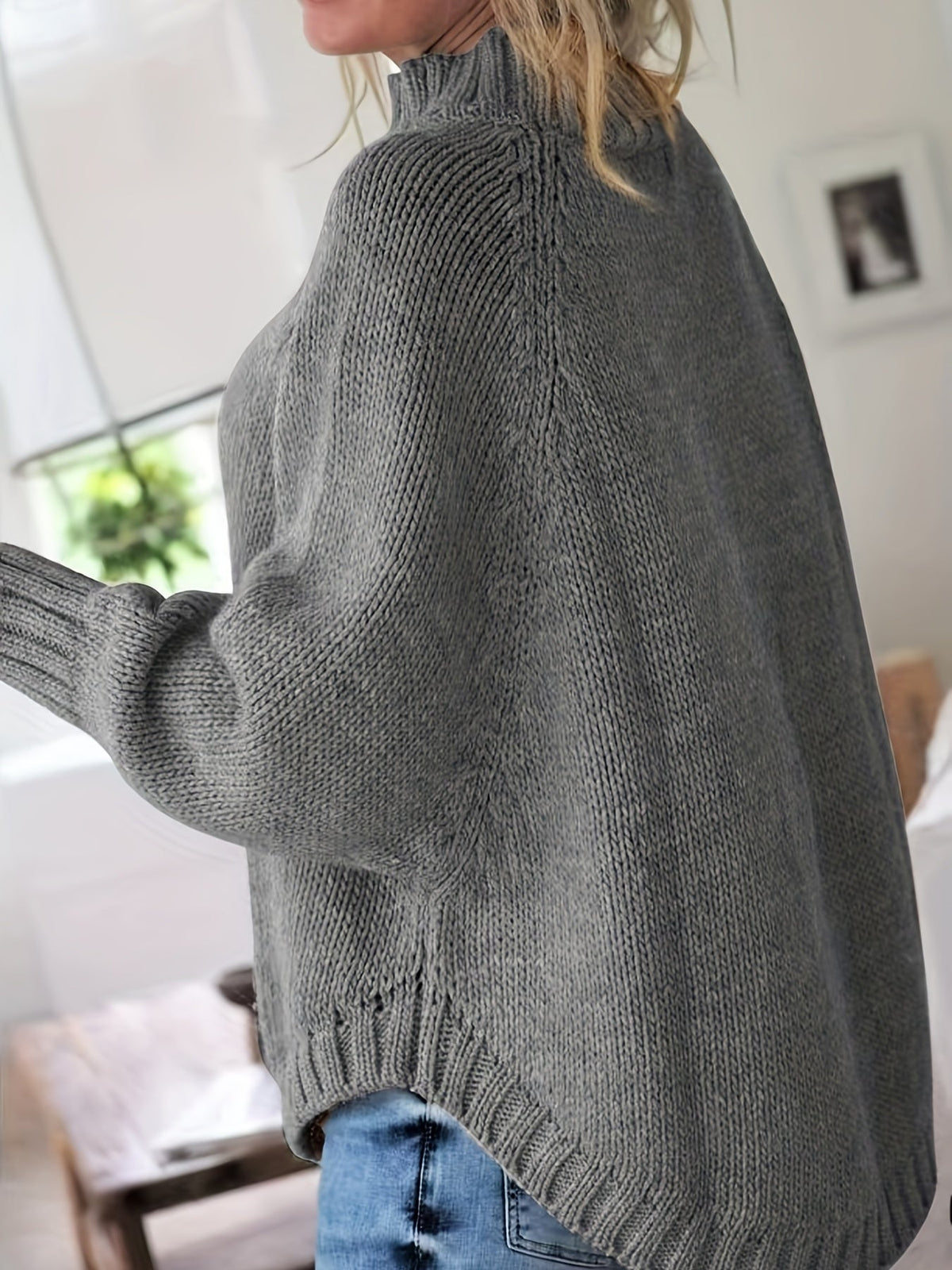 Women's Funnel Neck Thick-Knit Jumper with Cable Stitching