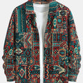 Men's Intricate Woven-Pattern Jacket with Front Pockets - Burgundy