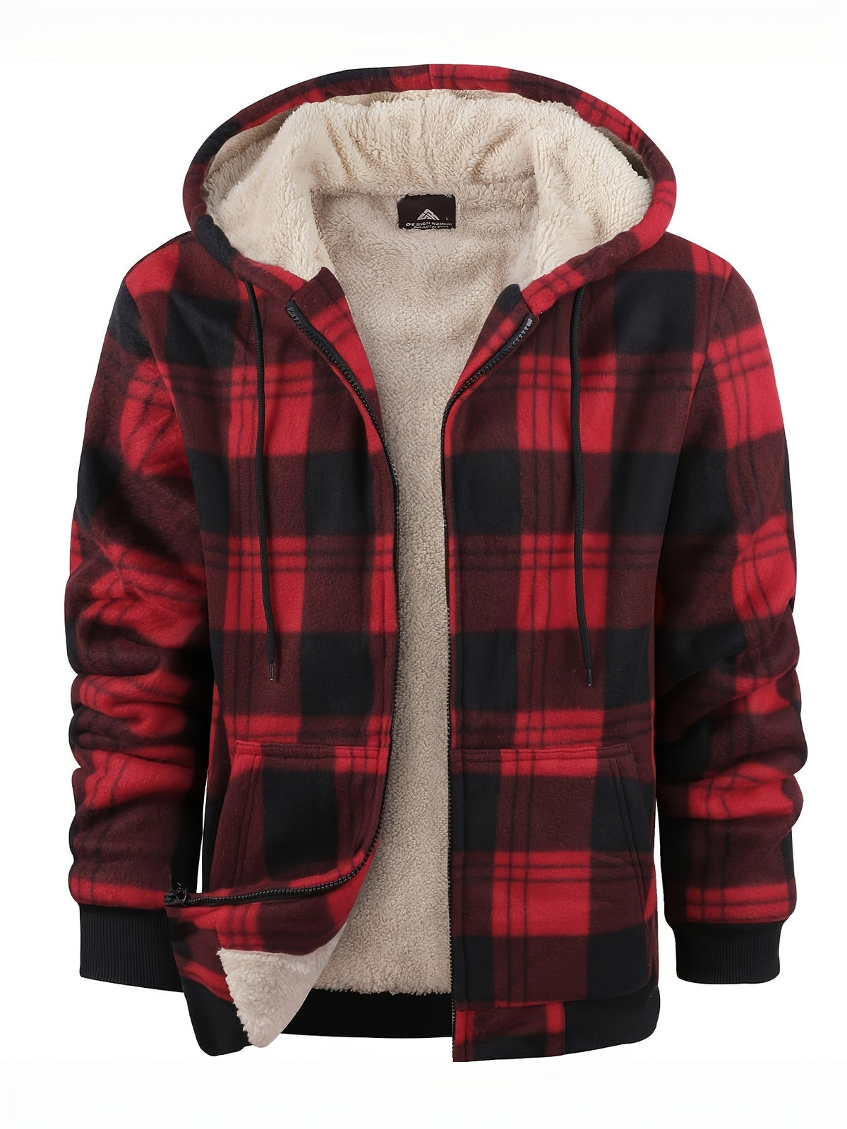 Men's Easy-Fit Hooded Jacket with Plush Lining and Front Pockets