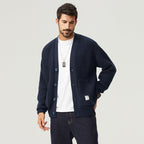 Men's Roomy-Pocket Thick Knit Cotton Cardigan in a Loose Cut