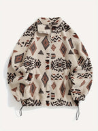 Women's All-Over Pattern Plush Jacket with Relaxed Fit and Zip