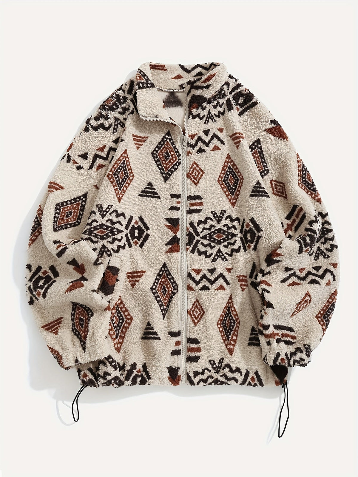 Women's All-Over Pattern Plush Jacket with Relaxed Fit and Zip