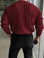 Men's Raised Cable Crew Neck Jumper for Office Layering