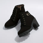 Women's Lace-Front Zip-Side Ankle Boots with Raised Block Heel