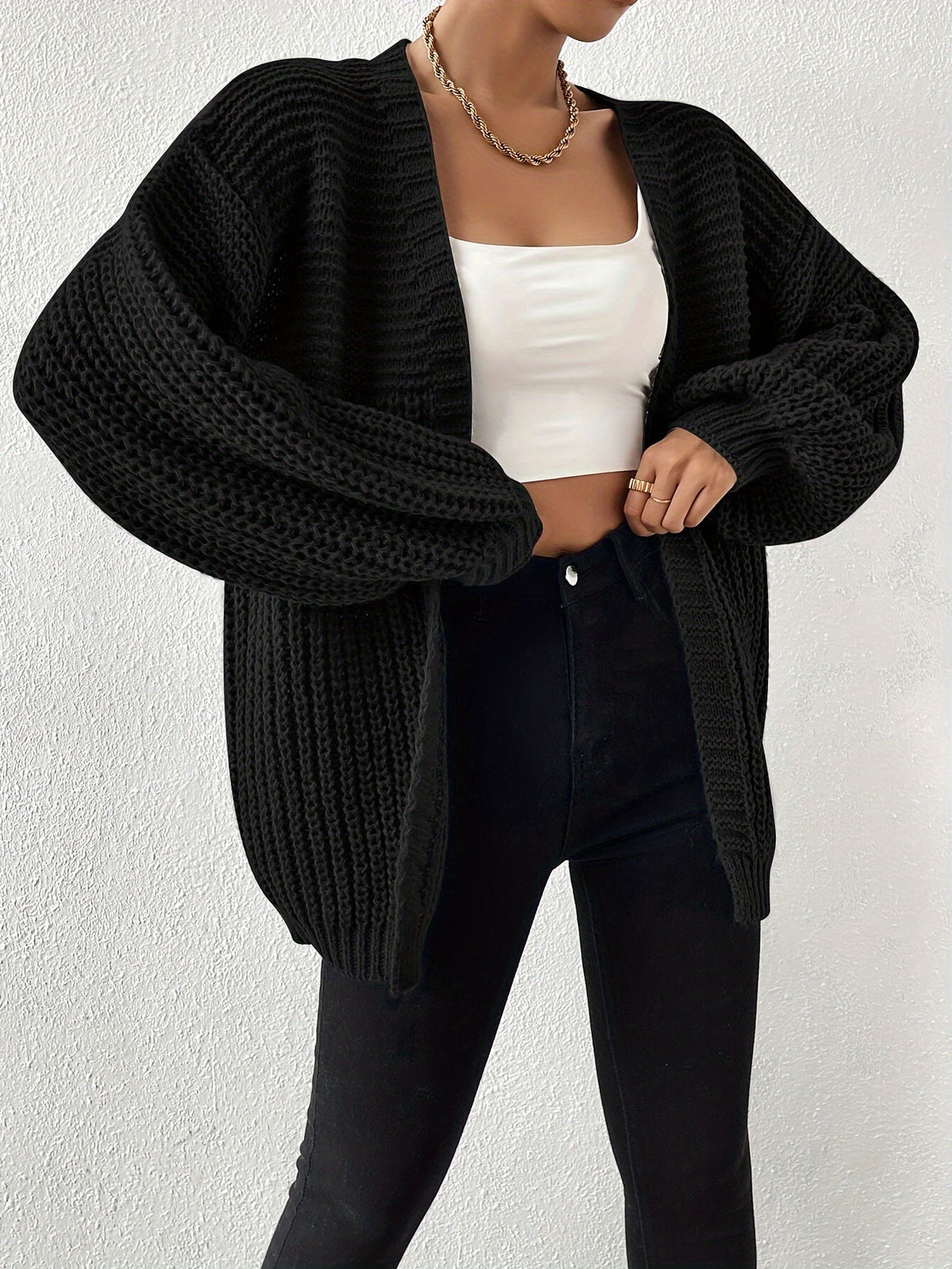 Women's Draped Open-Front Cardigan in Soft Chunky Knit