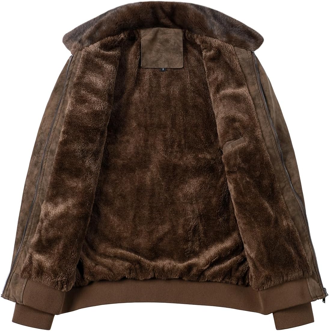 Men's Aged Faux Leather Fleece-Lined Bomber with Faux Fur Collar
