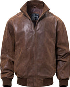 Men's Relaxed-Fit Real Leather Bomber with Raised Collar