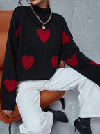 Women's Relaxed Print Knit Jumper with Ribbed Roll Neck