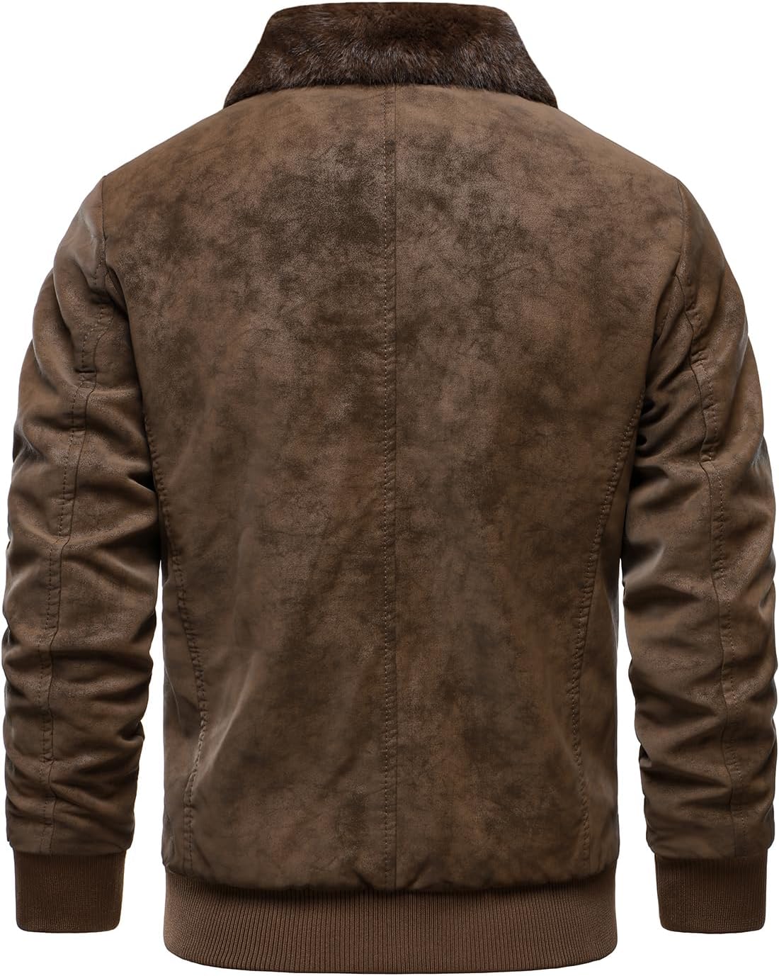 Men's Aged Faux Leather Fleece-Lined Bomber with Faux Fur Collar