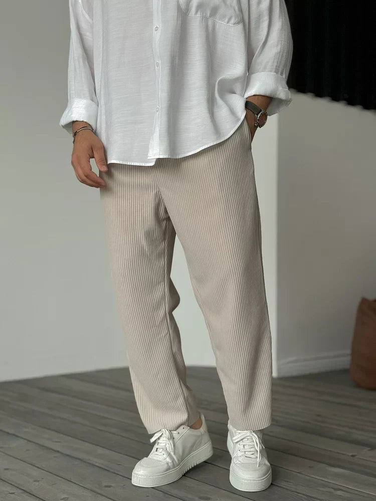 Men's Pull-On Baggy Wide-Leg Trousers for City Days - Beige