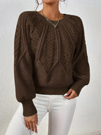 Women's Everyday Raglan Cable-Knit Jumper with Round Neckline