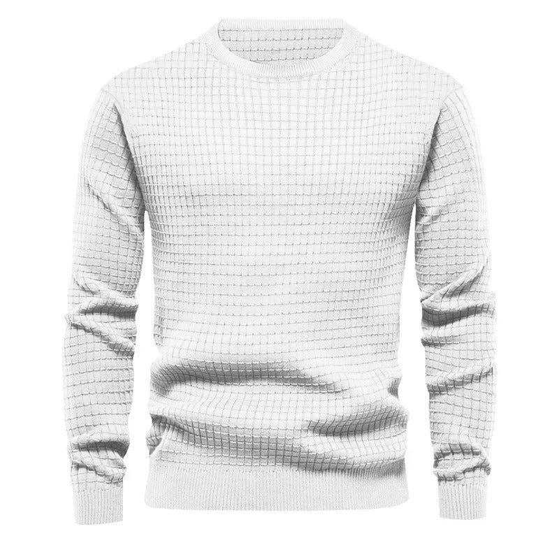 Men's Soft-Blend Waffle Knit Jumper with Elastic Cuffs - White