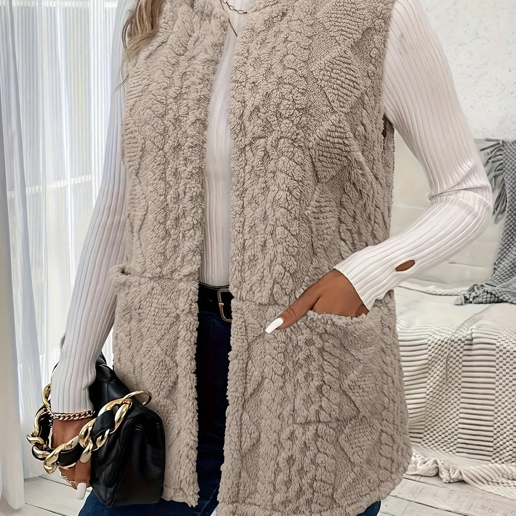 Women's Open-Front Draped Plush Layering Gilet