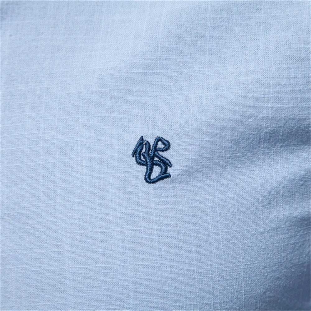 Men's Lightweight Band Collar Summer Shirt in Cotton