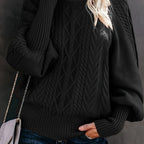 Women's Cable-Knit Mock Neck Jumper for Spring and Autumn
