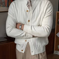 Men's Relaxed Knitted Cardigan with Button Front for Cool Evenings - White